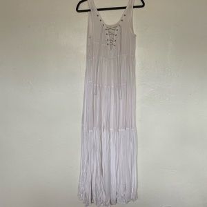 Vintage White tiered maxi dress with tie